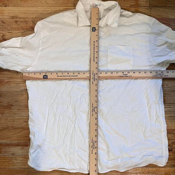 H2H White Linen Blend Button Up Pocket Casual Shirt - Picture 6 of 6